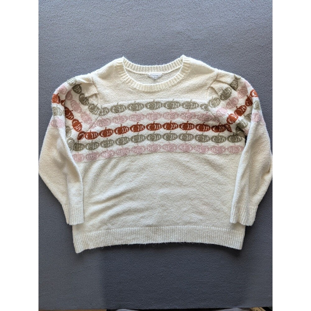 Maurices Women’s 2X Ivory Pumpkin Fair Isle Crewneck Sweater Fall Autumn